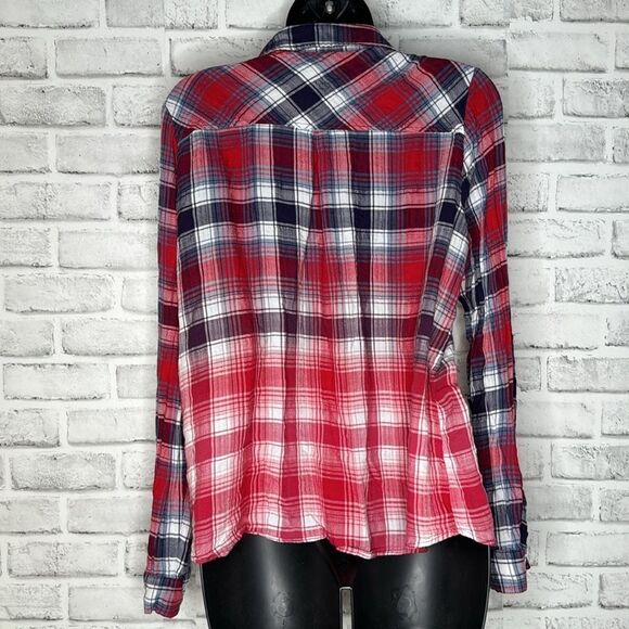 Skies Are Blue Stitch Fix Ombre Button Down Flannel Shirt Plaid Medium - Picture 4 of 5